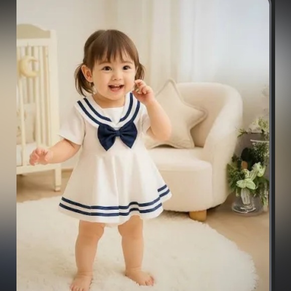 Rare Editions Other - Rare Editions Girls Sailor Dress White with Navy with Bow.